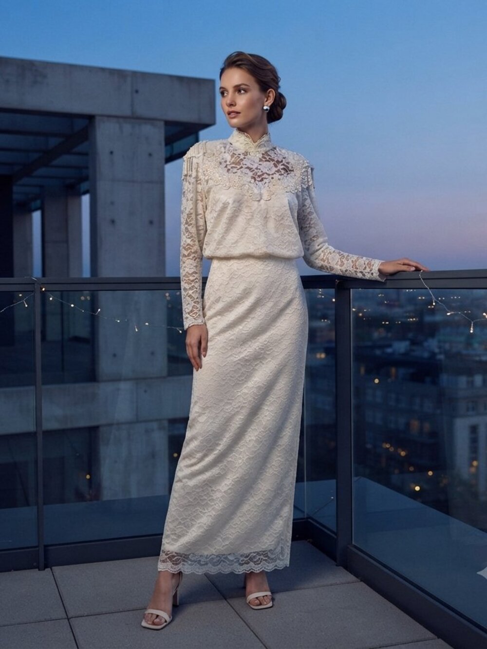 Vintage ILGWU Lace Wedding Dress Gown 70s 80sUnion Made USA Size 11 12 Maxi Boho